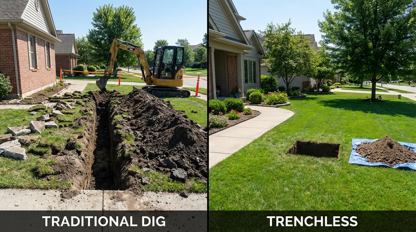 Trenchless sewer repair with minimal yard damage versus traditional excavation in Grand Coulee, WA